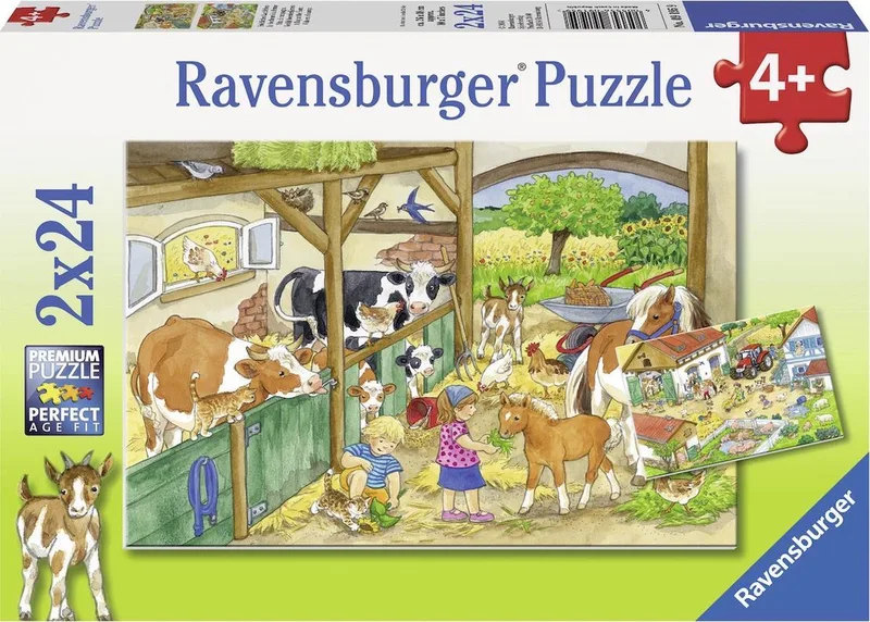 puzzel Vrolijk boerderijleven- 2x24 stukjes - kinderpuzzel van Ravensburger, editie Meerkleurig – doos