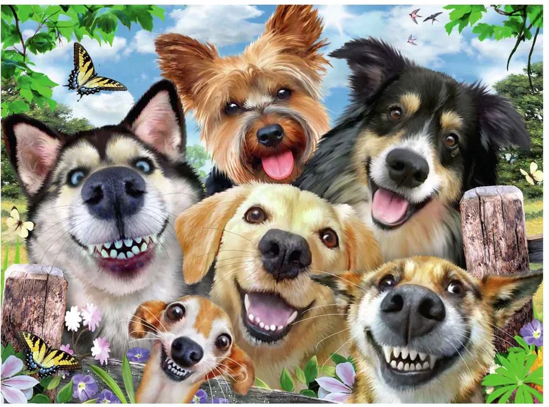 puzzel Vrolijke honden - Legpuzzel - 500 stukjes van Ravensburger, editie Meerkleurig – doos
