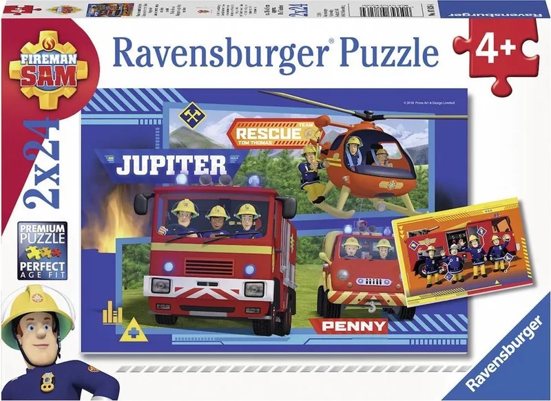 puzzel Waterloop met Brandweerman Sam - 2x24 stukjes - kinderpuzzel van Ravensburger, editie Meerkleurig – doos
