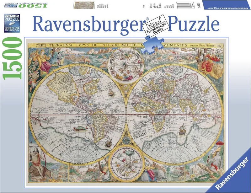 puzzel Wereldkaart 1594 - Legpuzzel - 1500 stukjes van Ravensburger, editie Meerkleurig – doos
