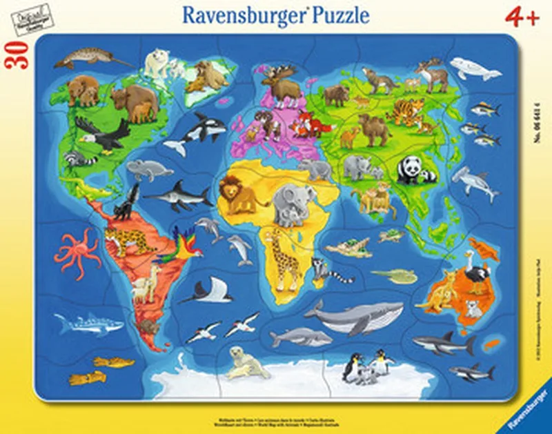 puzzel wereldkaart dieren - educatief kartonnen speelgoed. from Ravensburger, Multicolor edition – box