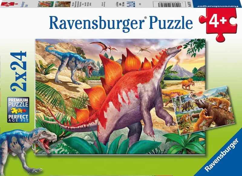 puzzel Wilde oertijddieren - Twee puzzels - 24 stukjes - kinderpuzzel from Ravensburger, Multicolour edition – box