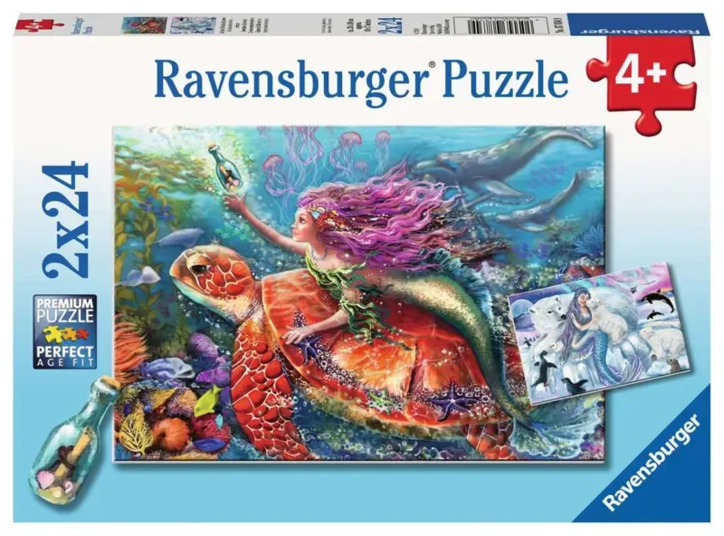 Puzzle 2 Puzzles - Les Aventures des Sirènes - 10 à 25 pièces van Ravensburger – doos
