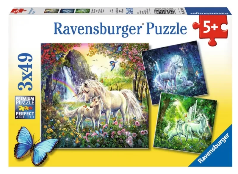 Puzzle 3 Puzzles - Magnifiques Licornes - 26 à 50 pièces de Ravensburger – boîte