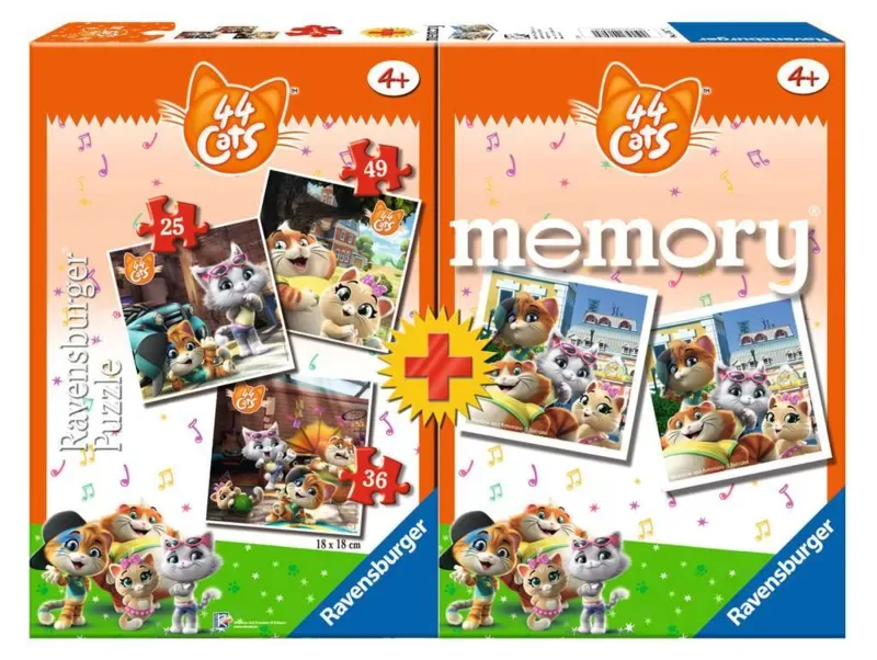 Puzzle 3 Puzzles + Memory - 44 Cats - 10 à 25 pièces van Ravensburger – doos