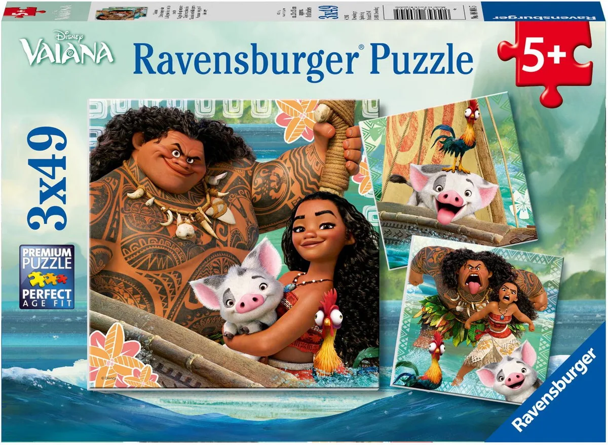 Puzzle 3 x 49 Teile Kinder Puzzle Disney Vaianas Entdeckungsreise 08004, Puzzleteile von Ravensburger – Schachtel