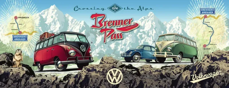 Puzzle Avec la VW Bulli sur le Brenner - 1000 pièces de Ravensburger – boîte 1 sur 2