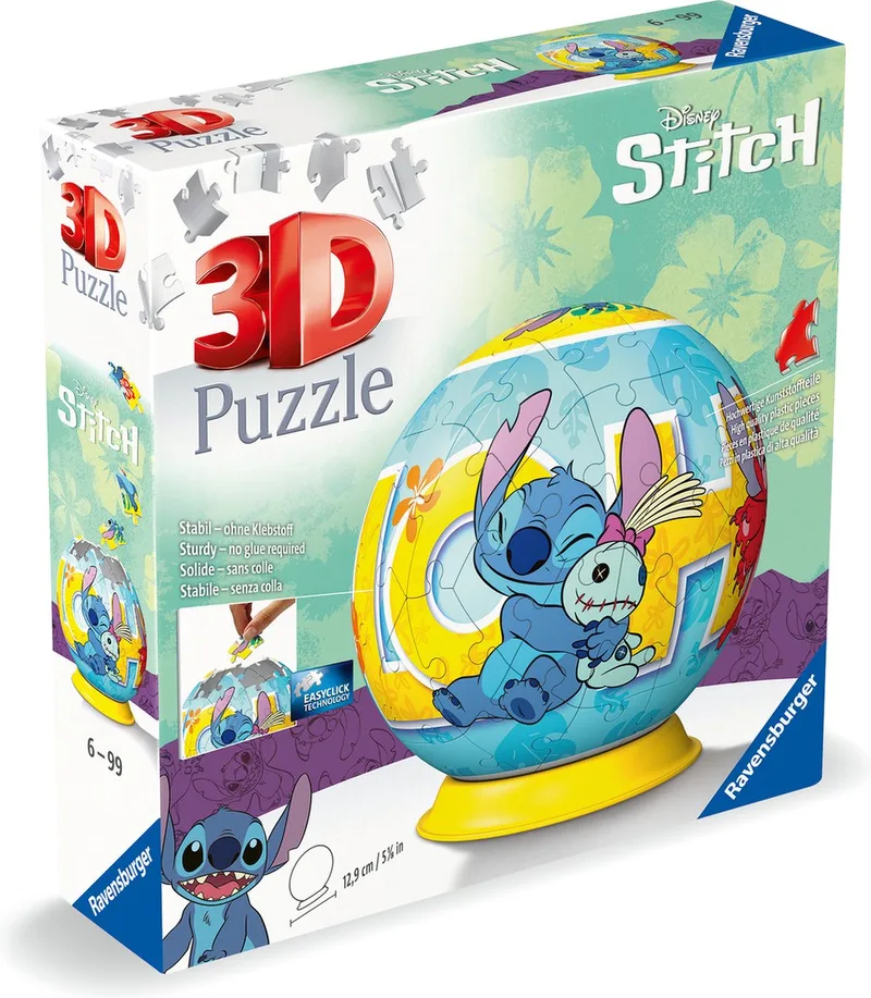 Puzzle-Ball Disney Stitch - 3D Puzzelbal - 72 Stukjes van Ravensburger, editie Meerkleurig – doos