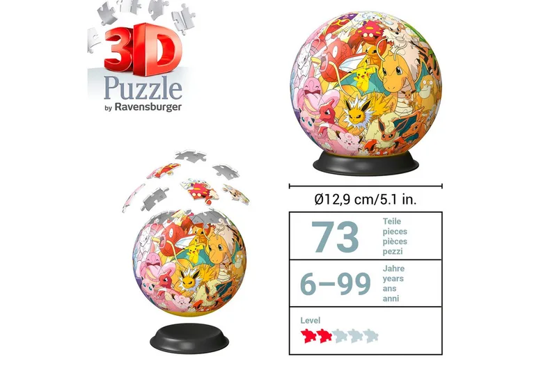 Puzzle-Ball Pokémon Multicharacter 3D Puzzelbal - 73 Stukjes de Ravensburger, édition Multicolore – boîte 3 sur 5