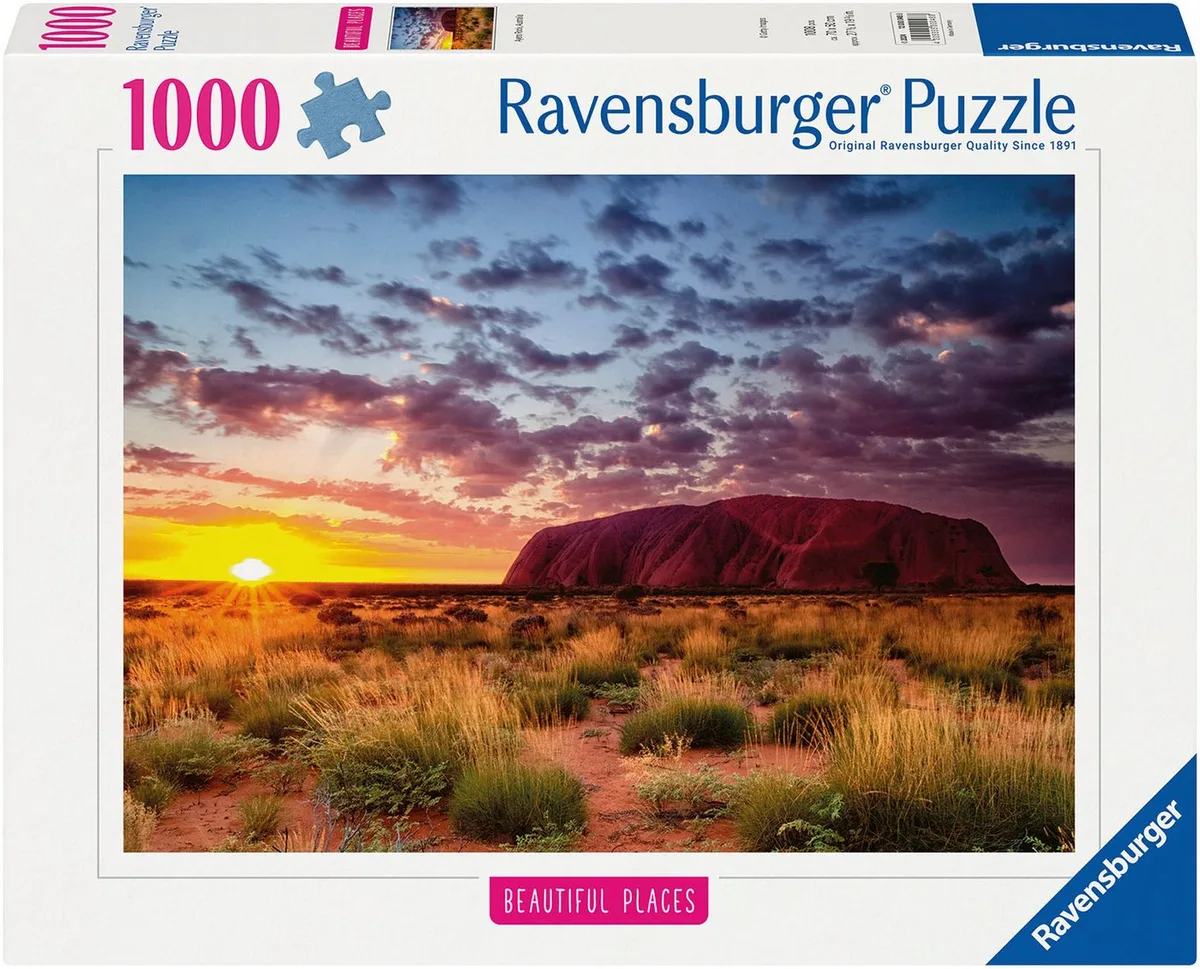 Puzzle Beautiful Places, Ayers Rock in Australien, 1000 Puzzleteile, Made in Germany von Ravensburger, Ausgabe Mehrfarbig – Schachtel