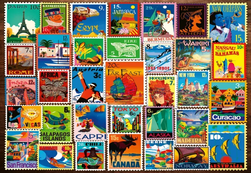 Puzzle Bien Être & Puzzle - Timbres Du Monde Entier - 200 à 499 pièces von Ravensburger – Schachtel