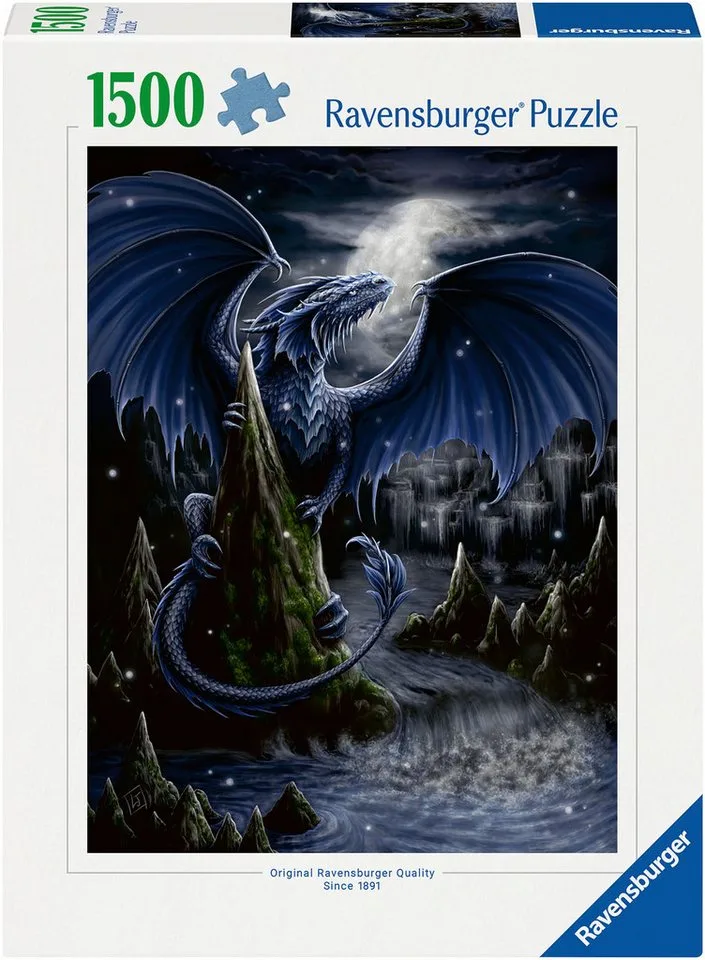 Puzzle Der Schwarzblaue Drache, 1500 Puzzleteile, Made in Germany de Ravensburger, édition Multicolore – boîte 1 sur 2