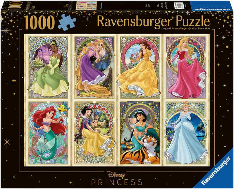 Puzzle Disney Princess, Nouveau Art Prinzessinnen, 1000 Puzzleteile, Made in Germany from Ravensburger, Multicolour edition – box 1 of 2