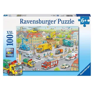Puzzle Fahrzeuge in der Stadt Puzzleteile: 100, 199 Puzzleteile fra Ravensburger – æske 1 af 2