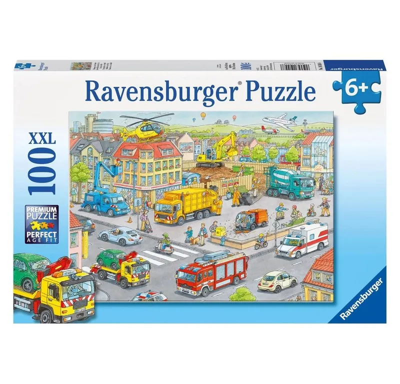 Puzzle Fahrzeuge in der Stadt Puzzleteile: 100, 199 Puzzleteile fra Ravensburger – æske 1 af 2