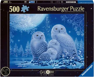 Puzzle Glow in the Dark, Eulen im Mondschein, 500 Puzzleteile, Made in Germany de Ravensburger, édition Multicolore – boîte 1 sur 2
