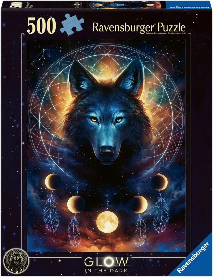 Puzzle Glow in the Dark, Leuchtender Wolf, 500 Puzzleteile, Made in Germany from Ravensburger, Multicolour edition – box 1 of 2