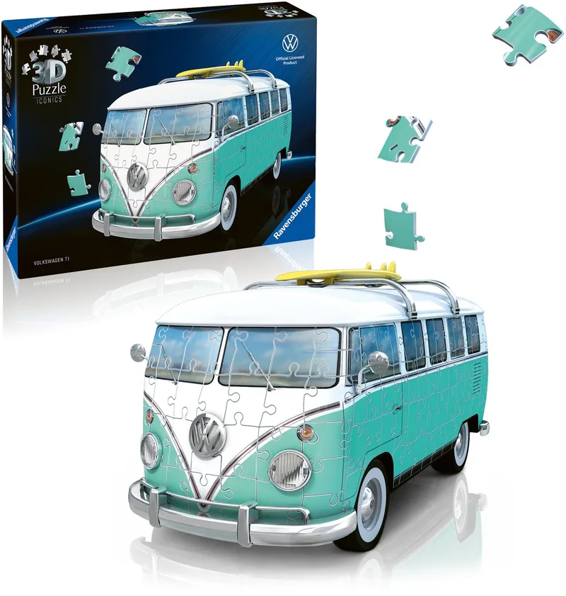 Puzzle Iconics Edition - 185 Stukjes - Vanaf 8 Jaar von Ravensburger, Ausgabe Volkswagen T1 Bulli Chrome – Schachtel