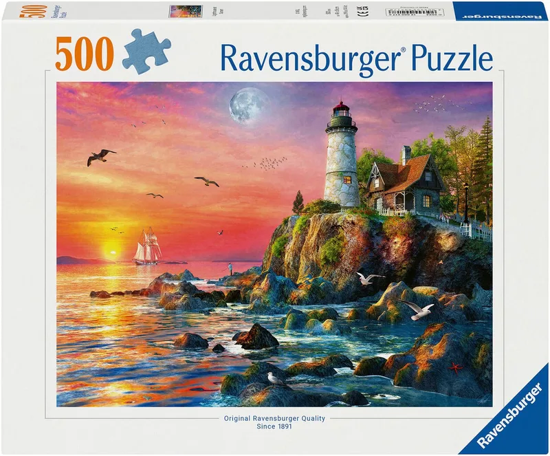 Puzzle Leuchtturm am Abend, 500 Puzzleteile, Made in Germany de Ravensburger, édition Multicolore – boîte 1 sur 2