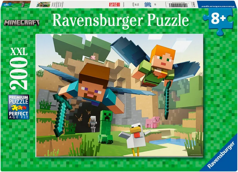 Puzzle Minecraft, Tierische Abenteuer, 200 Puzzleteile, 200 XXL Teile, Made in Germany van Ravensburger, editie Meerkleurig – doos 1 van 2