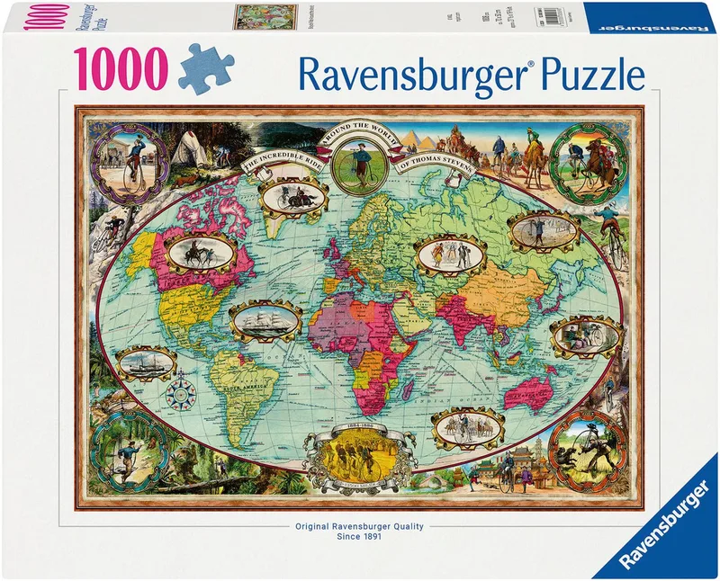 Puzzle Mit Fahrrad um die Welt, 1000 Puzzleteile, Made in Germany van Ravensburger, editie Meerkleurig – doos 1 van 2