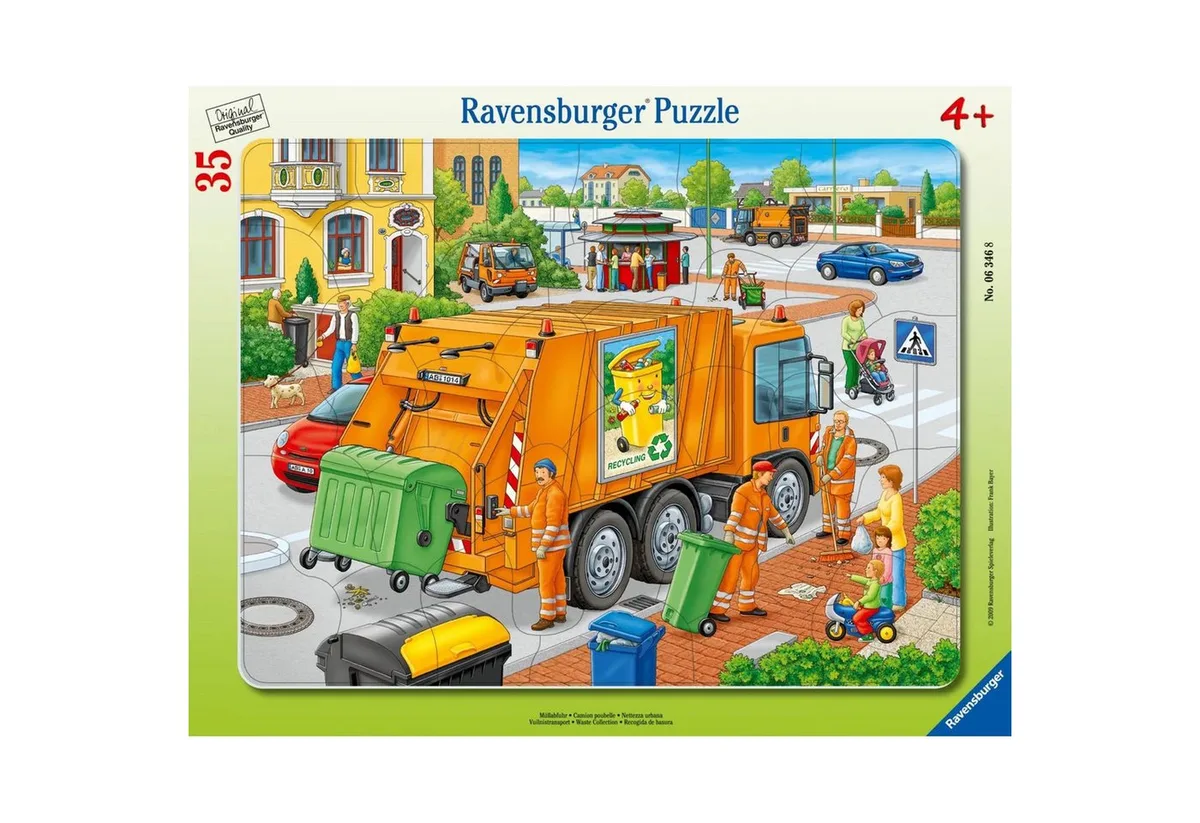 Puzzle Müllabfuhr. Rahmenpuzzle 35 Teile, 35 Puzzleteile von Ravensburger – Schachtel