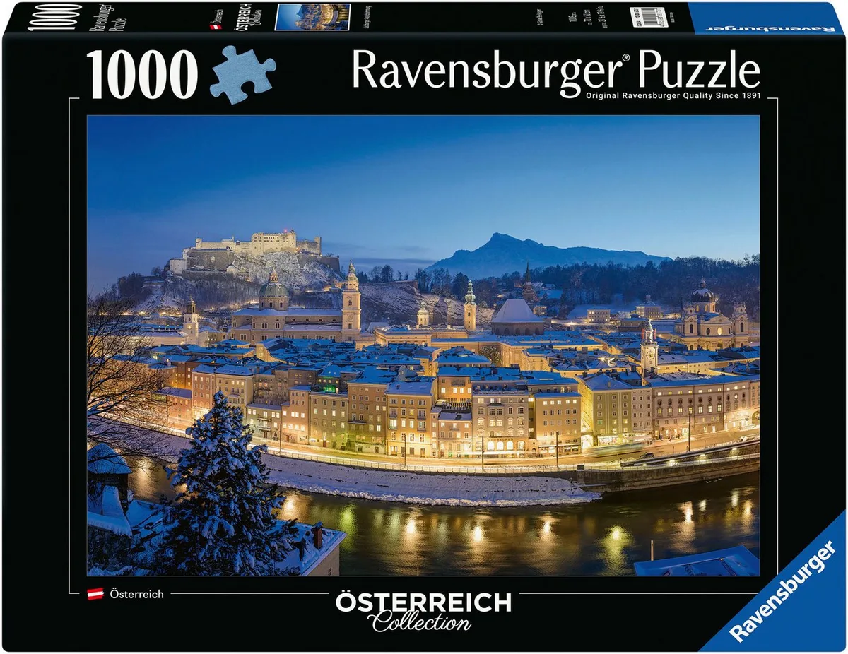 Puzzle Österreich Collection, Salzburger Abendstimmung, 1000 Puzzleteile, Made in Germany von Ravensburger, Ausgabe Mehrfarbig – Schachtel