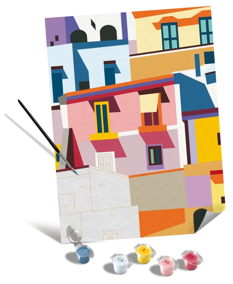 Puzzle Peinture au Numéro - CréArt - Edition Toiles - Colorful Houses von Ravensburger – Schachtel 1 von 2