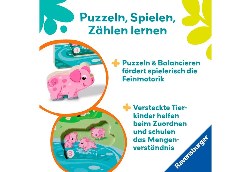 Puzzle Play+ Magnetisches Holz-Zähl-Puzzl Bauernhof, 6 Puzzleteile de Ravensburger, édition Multicolore – boîte 5 sur 5