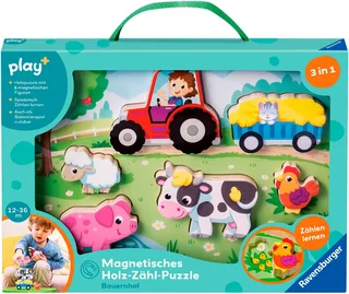 Puzzle Play+ Magnetisches Holz-Zähl-Puzzl Bauernhof, 6 Puzzleteile de Ravensburger, édition Multicolore – boîte 1 sur 5