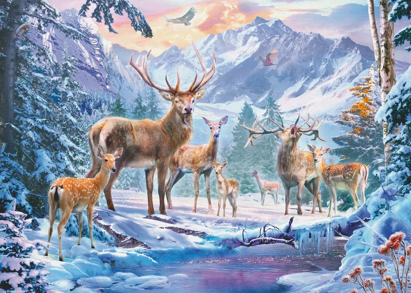 Puzzle Rehe und Hirsche im Winter, 1000 Puzzleteile, Made in Germany de Ravensburger, édition Multicolore – boîte 2 sur 2