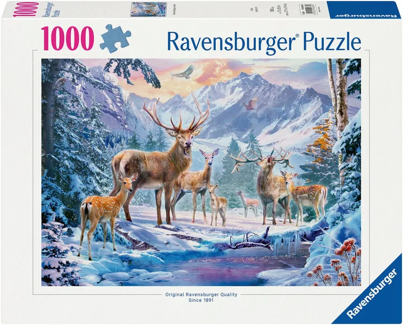 Puzzle Rehe und Hirsche im Winter, 1000 Puzzleteile, Made in Germany de Ravensburger, édition Multicolore – boîte 1 sur 2