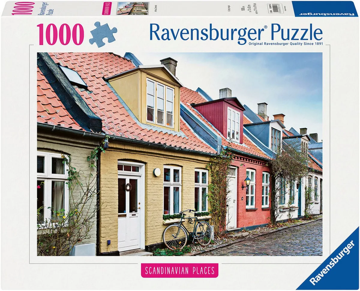 Puzzle Scandinavian Places, Häuser in Aarhus, Dänemark, 1000 Puzzleteile, Made in Germany von Ravensburger, Ausgabe Mehrfarbig – Schachtel