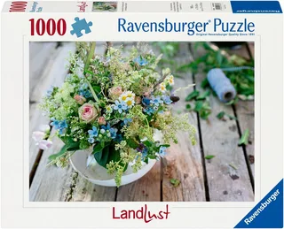 Puzzle Sommerlicher Wiesenstrauß mit Himmelblauem Südstern, 1000 Puzzleteile, Made in Germany from Ravensburger, Multicolour edition – box 1 of 2
