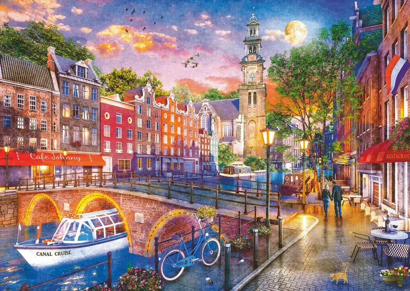Puzzle Sonnenuntergang Amsterdam 1000p, 1000 Puzzleteile, Made in Germany fra Ravensburger, Flerfarvet-udgave – æske 2 af 2