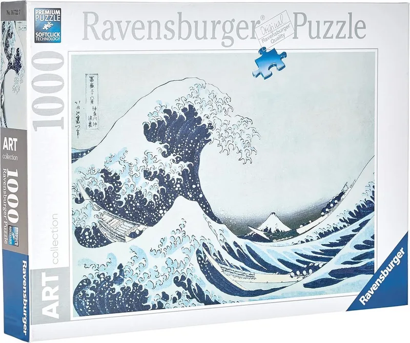 Puzzle The Great Wave Off Kanagawa, 1000 Pieces van Ravensburger, editie Blauw – doos