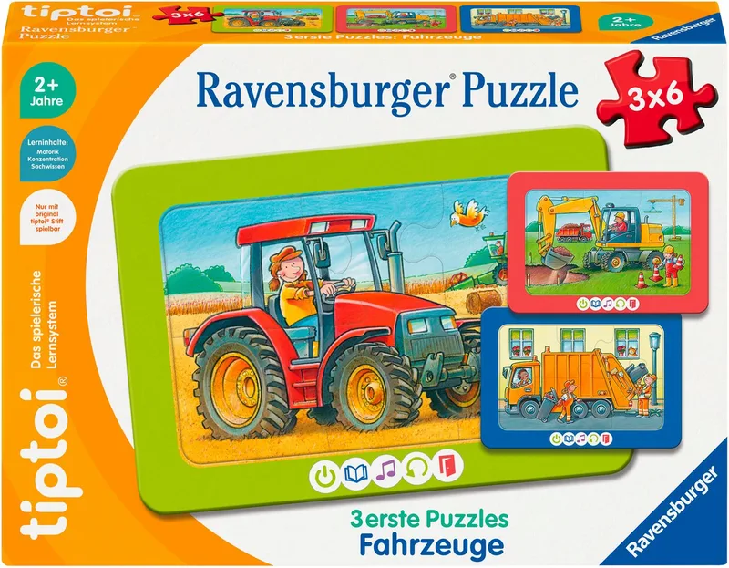 Puzzle tiptoi® 3 erste Puzzles: Fahrzeuge, 12 Puzzleteile, Made in Europe from Ravensburger, Multicolour edition – box 1 of 4