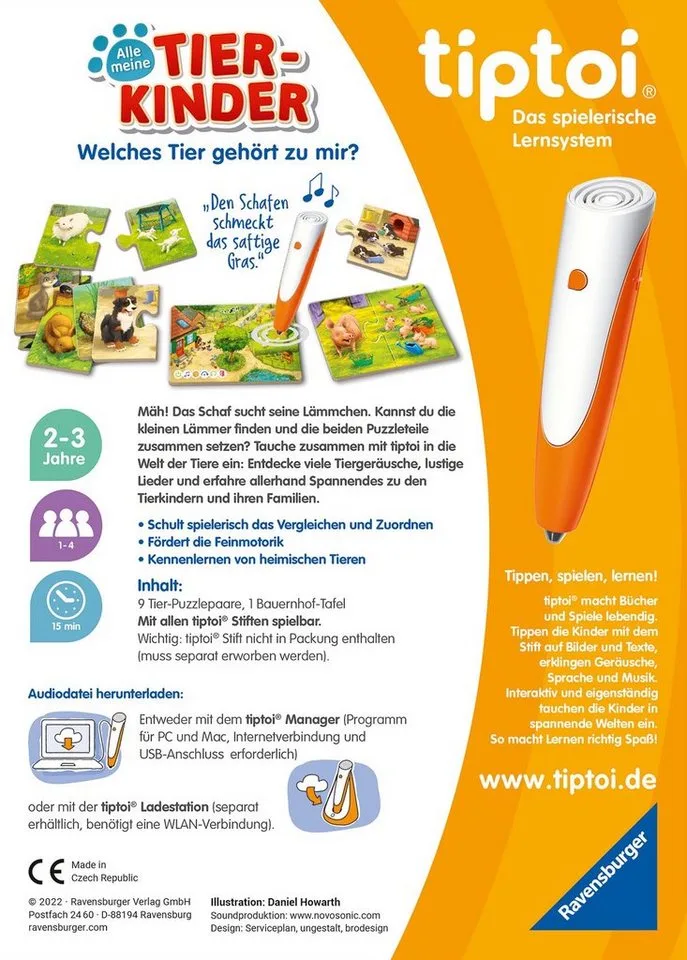Puzzle tiptoi® Alle meine Tierkinder, Puzzleteile, Made in Europe de Ravensburger, édition Multicolore – boîte 4 sur 4