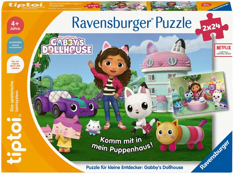 Puzzle tiptoi® Gabby’s Dollhouse, 48 Puzzleteile, Made in Europe from Ravensburger, Multicolour edition – box 1 of 2