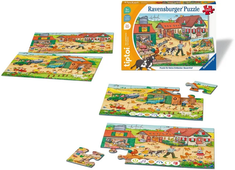 Puzzle tiptoi® Puzzle für kleine Entdecker: Bauernhof, 12 Puzzleteile, Made in Europe de Ravensburger, édition Multicolore – boîte 1 sur 5