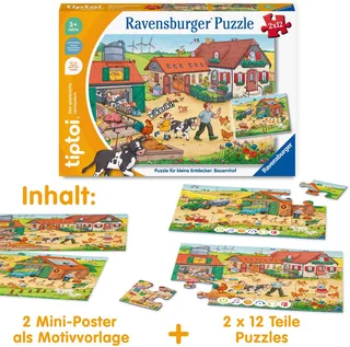 Puzzle tiptoi® Puzzle für kleine Entdecker: Bauernhof, 12 Puzzleteile, Made in Europe de Ravensburger, édition Multicolore – boîte 2 sur 5