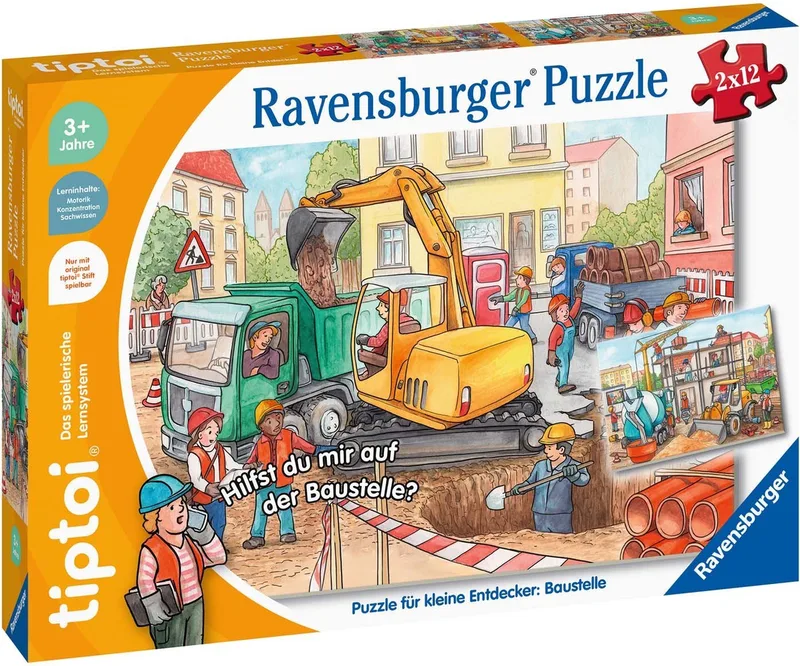 Puzzle tiptoi® Puzzle für kleine Entdecker: Baustelle, 12 Puzzleteile, Made in Europe de Ravensburger, édition Multicolore – boîte 5 sur 5