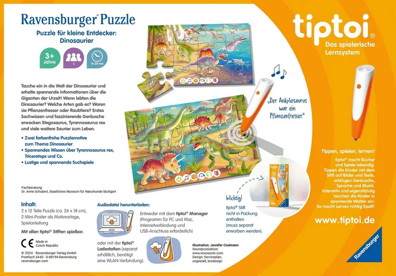Puzzle tiptoi® Puzzle für kleine Entdecker: Dinosaurier, 24 Puzzleteile, Made in Europe from Ravensburger, Multicolour edition – box 4 of 4