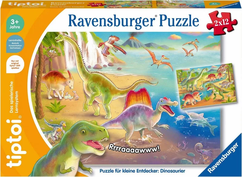 Puzzle tiptoi® Puzzle für kleine Entdecker: Dinosaurier, 24 Puzzleteile, Made in Europe de Ravensburger, édition Multicolore – boîte