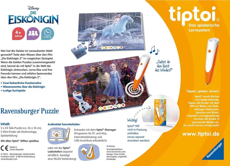 Puzzle tiptoi® Puzzle für kleine Entdecker: Disney Die Eiskönigin, 24 Puzzleteile, (2 x 24 Teile) Made in Europe de Ravensburger, édition Multicolore – boîte 5 sur 5