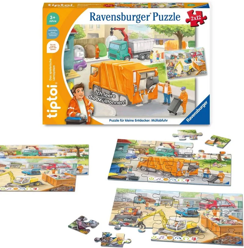Puzzle tiptoi® Puzzle für kleine Entdecker: Müllabfuhr, 12 Puzzleteile, (2 x 12 Teile) Made in Europe from Ravensburger, Multicolour edition – box 3 of 5