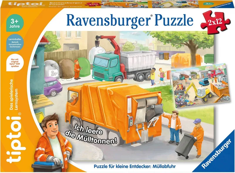 Puzzle tiptoi® Puzzle für kleine Entdecker: Müllabfuhr, 12 Puzzleteile, (2 x 12 Teile) Made in Europe from Ravensburger, Multicolour edition – box 4 of 5