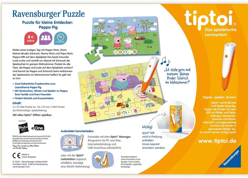 Puzzle tiptoi® Puzzle für kleine Entdecker: Peppa Pig, 24 Puzzleteile, (2 x 24 Teile) Made in Europe de Ravensburger, édition Multicolore – boîte 5 sur 5