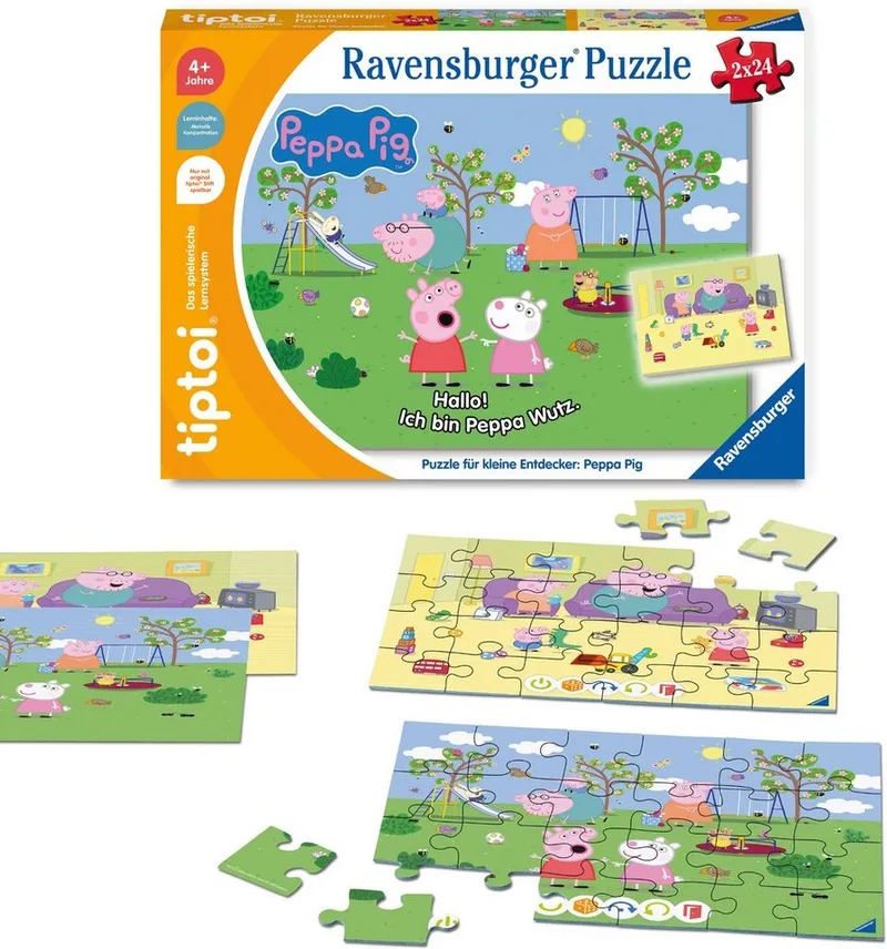 Puzzle tiptoi® Puzzle für kleine Entdecker: Peppa Pig, 24 Puzzleteile, (2 x 24 Teile) Made in Europe de Ravensburger, édition Multicolore – boîte 4 sur 5