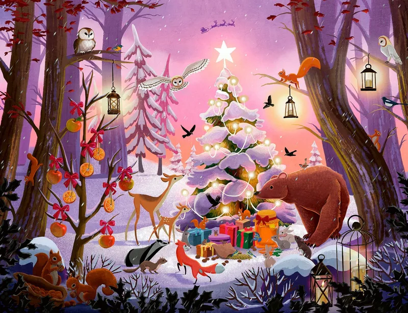 Puzzle Weihnachten im Wald, 2000 Puzzleteile, Made in Germany von Ravensburger, Ausgabe Mehrfarbig – Schachtel 2 von 2